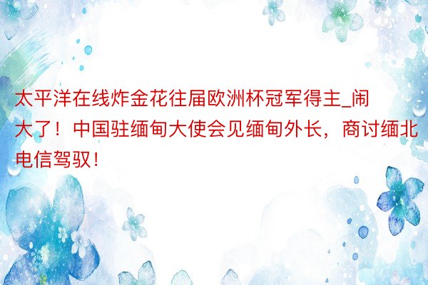 太平洋在线炸金花往届欧洲杯冠军得主_闹大了！中国驻缅甸大使会见缅甸外长，商讨缅北电信驾驭！