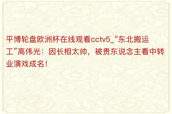 平博轮盘欧洲杯在线观看cctv5_“东北搬运工”高伟光：因长相太帅，被贵东说念主看中转业演戏成名！